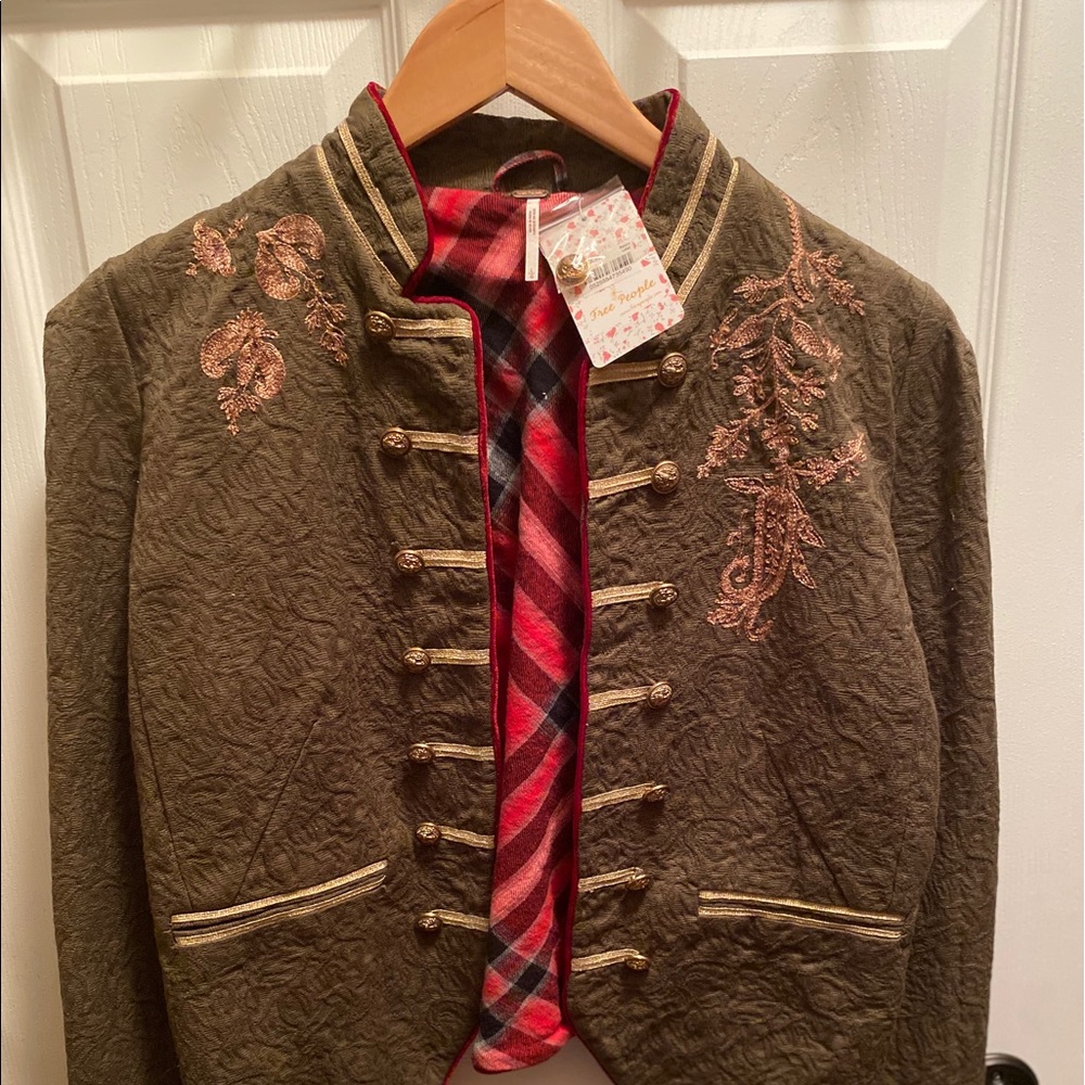 Free People military blazer in Moss Green